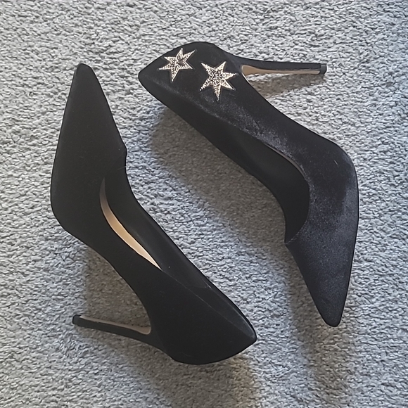 Mix No. 6 Shoes Black Velvet Pump With Gold Star Embroidery Size 1